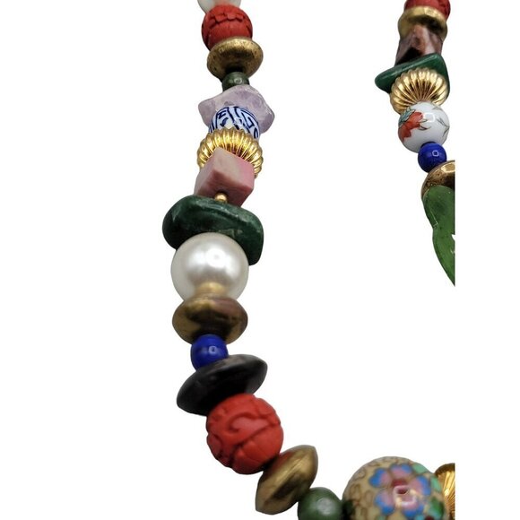 Art Statement Necklace Retro Beaded Multi Media Beads & Shaped Gemstone 25" - Picture 4 of 14